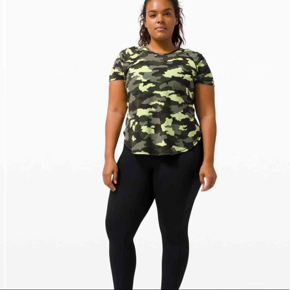NWT Lululemon UVP Run Short Sleeve Tee Top Heritage 365 Camo Crispin Green Multi